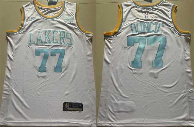 Mens Los Angeles Lakers #77 Luka Doncic White 2025 Classic Edition Stitched Basketball Jersey->->NBA Jersey